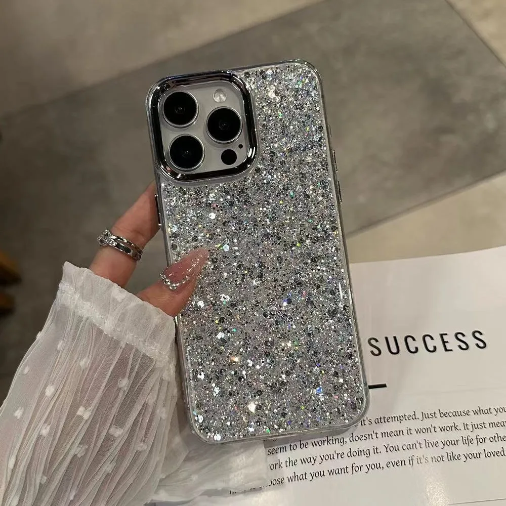 

Shiny Glitter Soft Bumper Phone Case For iPhone 17 Air 16 15 14 13 12 11 Pro Max Plus Epoxy Shell Girl Shockproof Back Cover