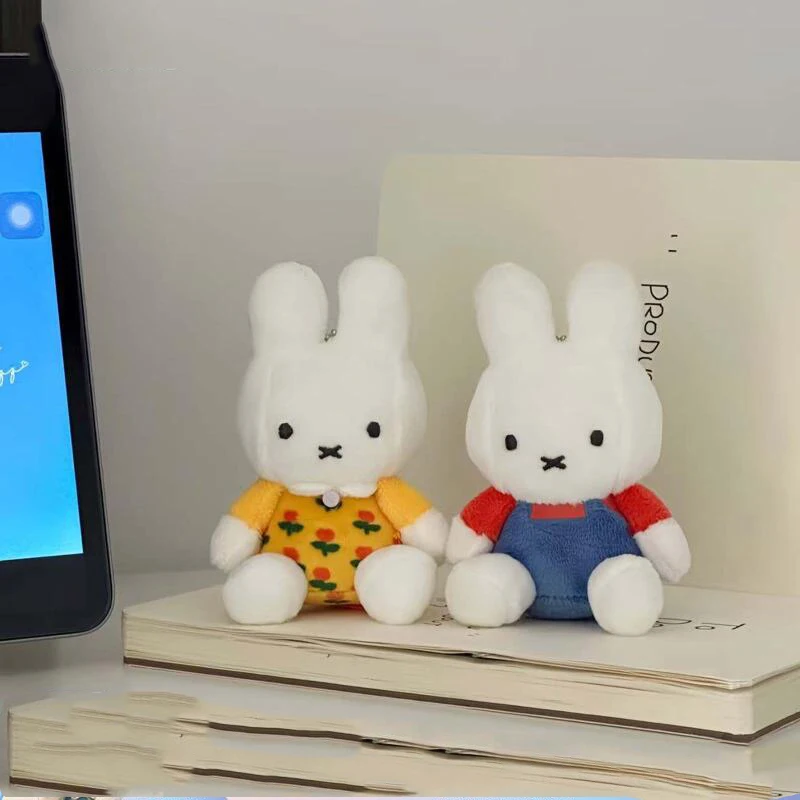 Plush Miffy Pendant Kawaii Cartoon Yellow Floral Blue Strap Miffy Rabbit Pendant Student Bag Pendant Car Keychain Girl Gift