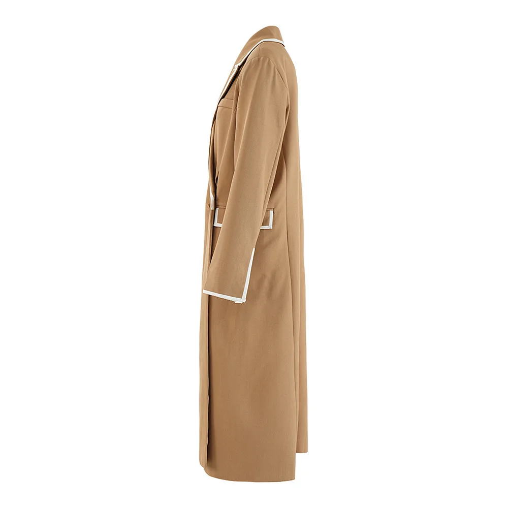 Vefadisa 2025 Spring Autumn New Khaki Women Trench Coat Lapel Long Sleeve Cross One Piece Mid-length Trench Coat ZXY1310A