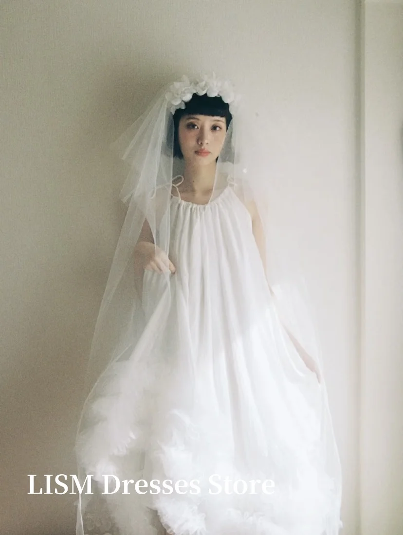 LISM ง่ายเกาหลี A-Line ชุดแต่งงานถ่ายภาพสปาเก็ตตี้สายรัดผ้าไหมซาตินข้อเท้าความยาวชุดเจ้าสาว ที่กําหนดเอง