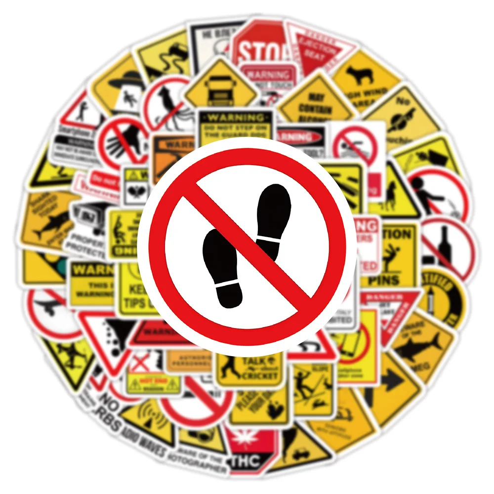 100/200PCS Warning Pattern Sign Stickers Pack DIY Skateboard Motorcycle Suitcase Stationery Decals Decor Phone Laptop Toys
