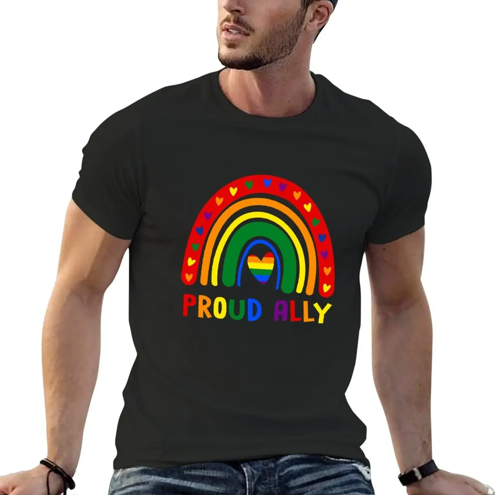 

Proud Ally Rainbow LGBT Support LGBTQ Pride T-Shirt custom shirt plus size clothes Aesthetic clothing mens clothing