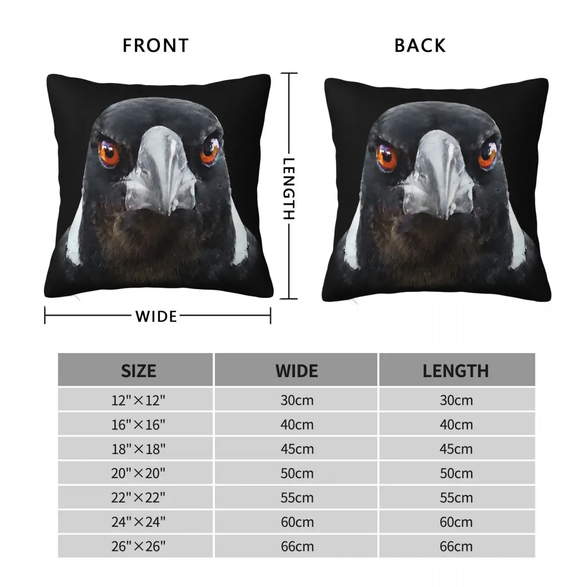 Australian Magpie Watching You Square Pillowcase Polyester Linen Velvet Pattern Zip Decor Pillow Case Sofa Cushion Cover
