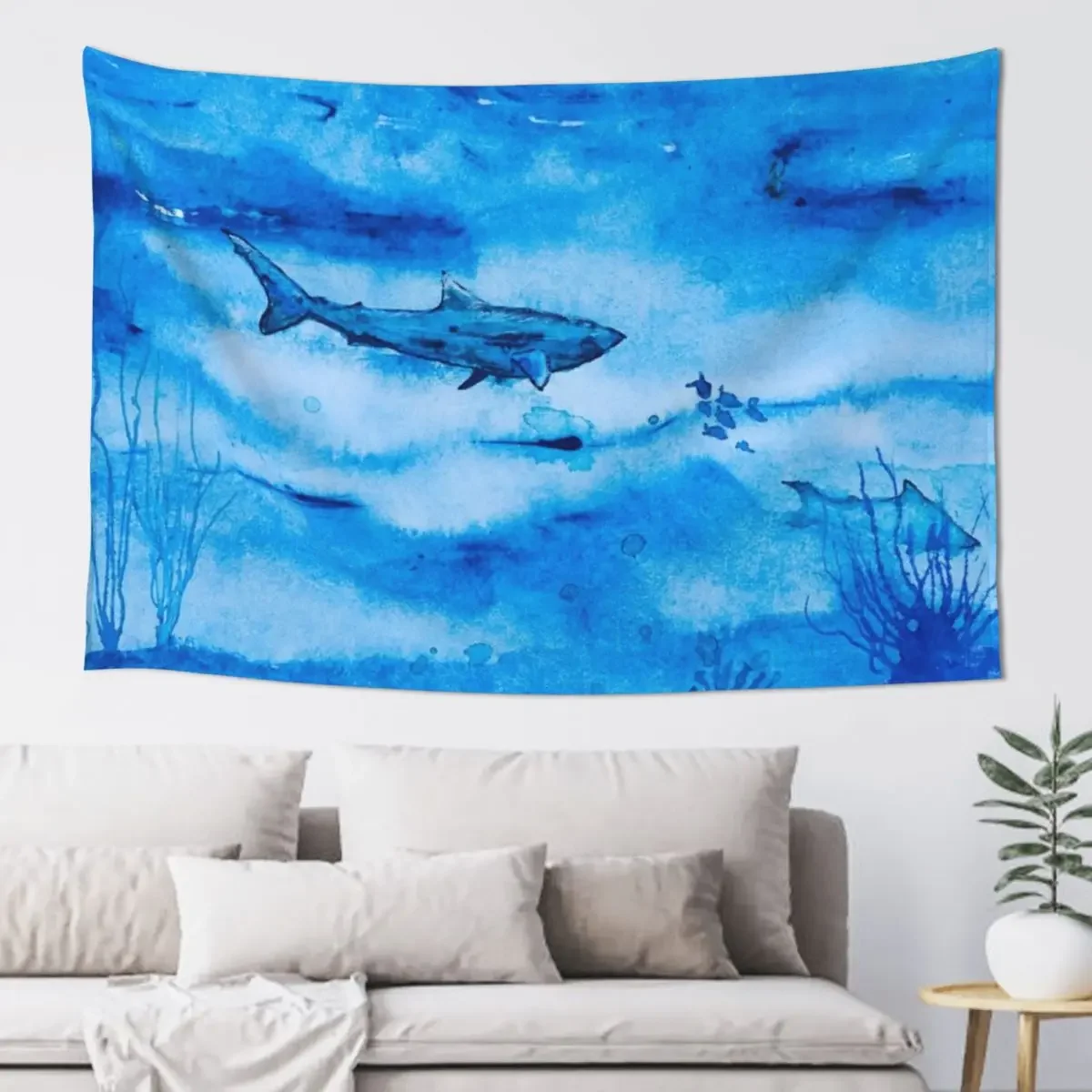 

Great white in blue Tapestry Wall Decoration Items Funny Room Decor Korean Style Tapestry