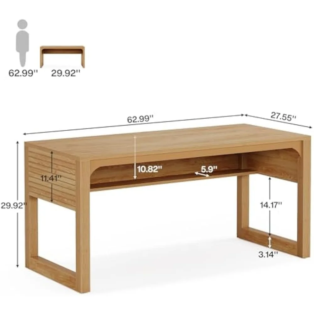 Computer Desk with Bottom Storage Shelf, Writing Table with Thickened Desktop, Executive Desks Workstation, Computer Desk