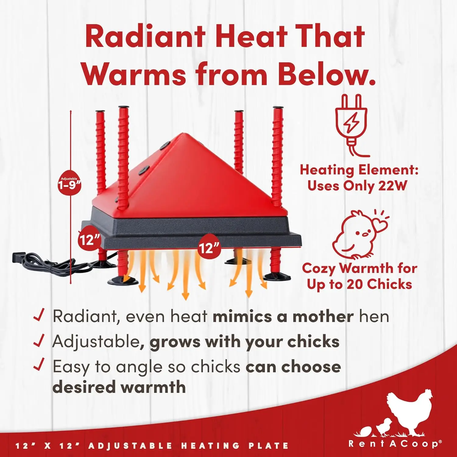 Chick Brooding Application, Plastic Material, Black Color, Energy-Efficient, Safer Than Heat Lamps