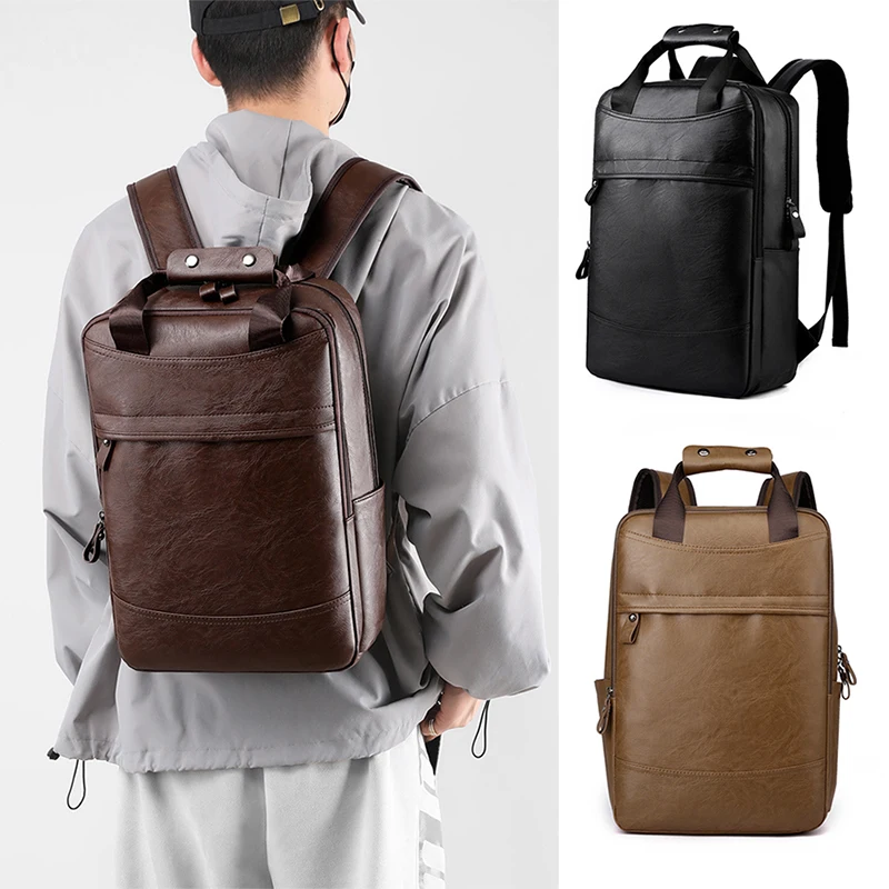 PU Leather Backpack Men Satchel Executive Fashion Briefcase Office Document Travel Laptop Office Business Shoulder Back Pack