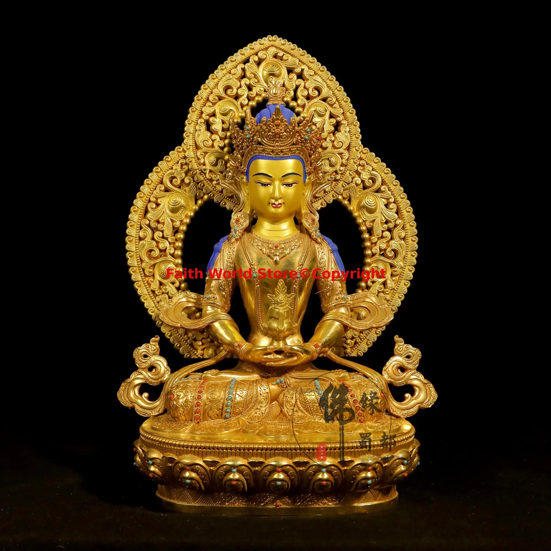 Wholesale Buddhist supplies Large Buddha statue copper carving Tibetan Longevity BUDDHA temple lama monk worship buddhist family