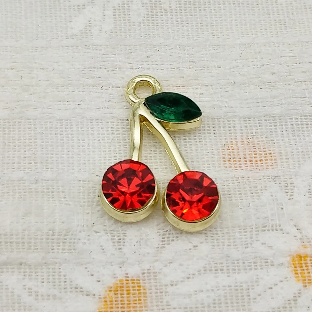 10pcs Cherry Charm for Jewelry Making Necklace Keychain Phone Pendant Diy Accessories Alloy Metal Gold Plated
