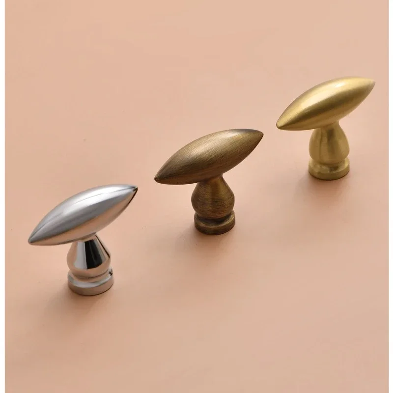 yesSolid Brass Olive Shape Single Hole Cabinet Pull, Mid-century Wardrobe Drawer Handle, Furniture Knob