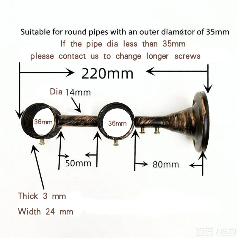 Metal Rod Bracket Vintage Black Gold 35mm Inner Diameter Dual Ring Pipe Mount Brackets with Adjustment Screws Fixing Rods Holder