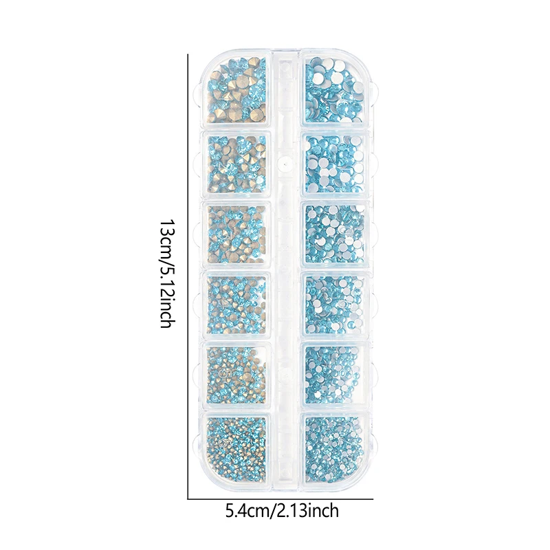 12 dimensioni della miscela di griglia cristallo di vetro Non Hot Fix strass Flatback Crystal 3D Glitter Nail Art strass decorazioni