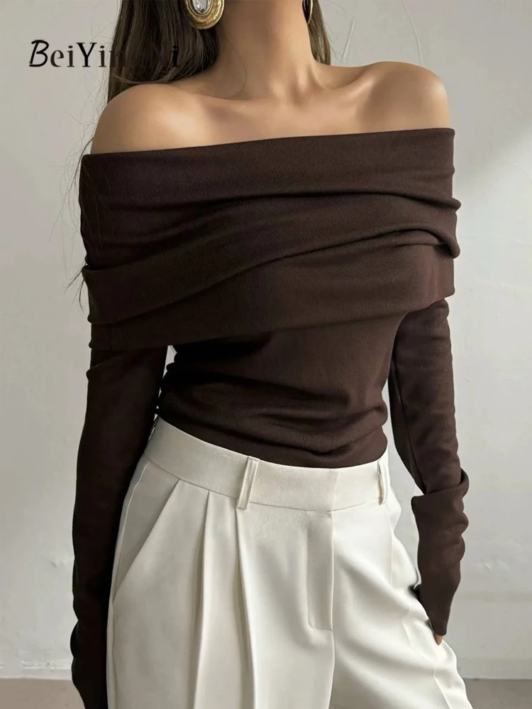 

Beiyingni New Arrivals Sexy Women's Sweater Fall Winter Slash Neck Pullovers Female Slim Bottoming Shirt Casual Elegant Sweaters
