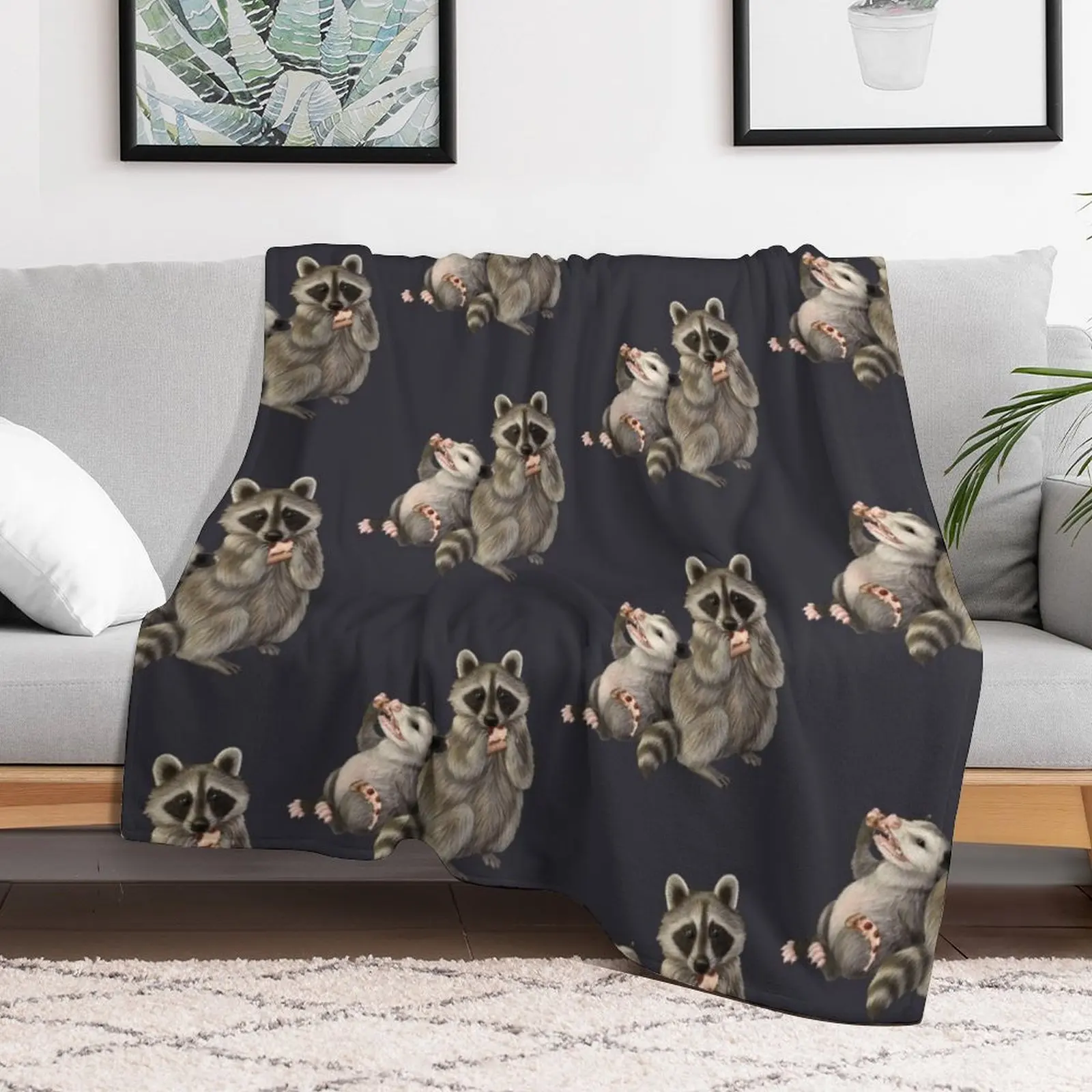 Possum and raccoon with pizza Throw Blanket Bed Blankets For Bed Blankets