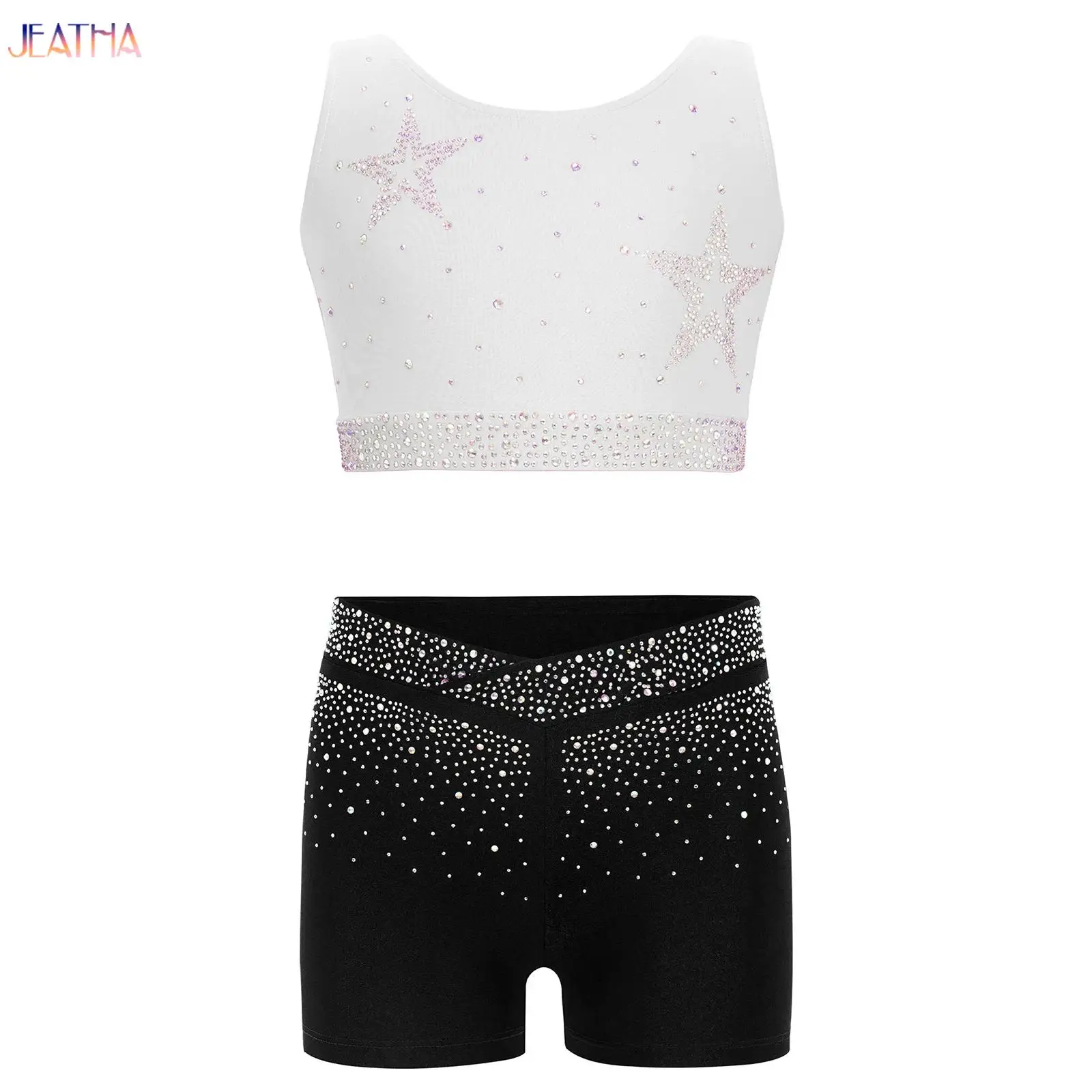 

Kids Girl's Workout Gymnastics Outfit Yoga Sets Sleeveless Vest Crop Top with Shorts Teen Sports Athletic Workout Skating Suits