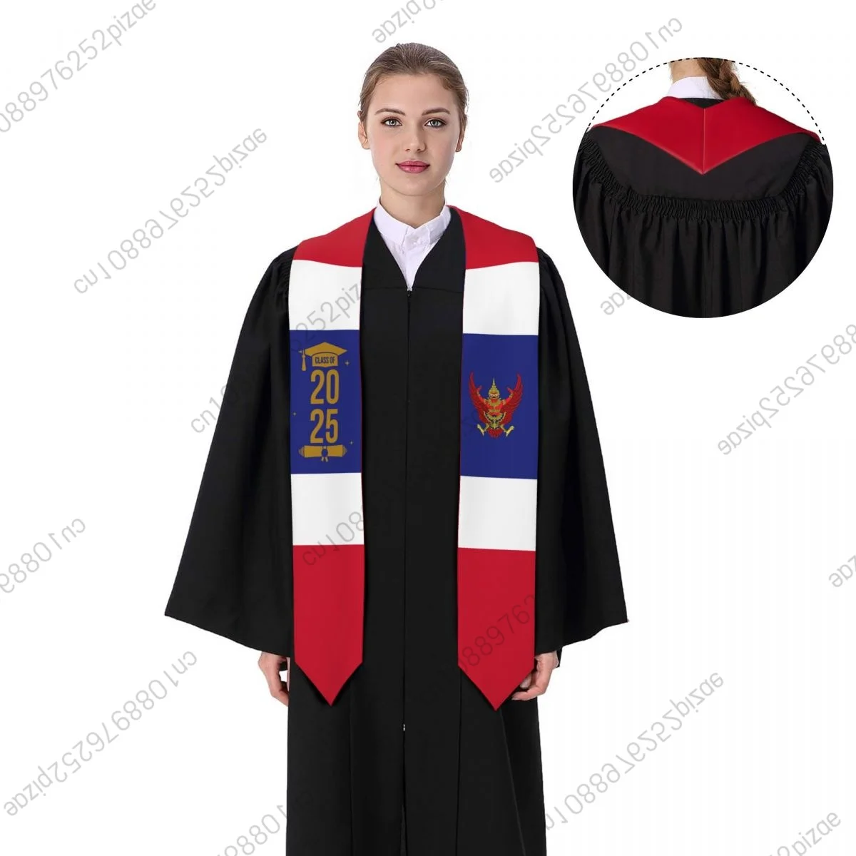 

New Thailand Flag Class Of 2025 183*13CM Graduation Stole Sash Scarf For International Students Proud