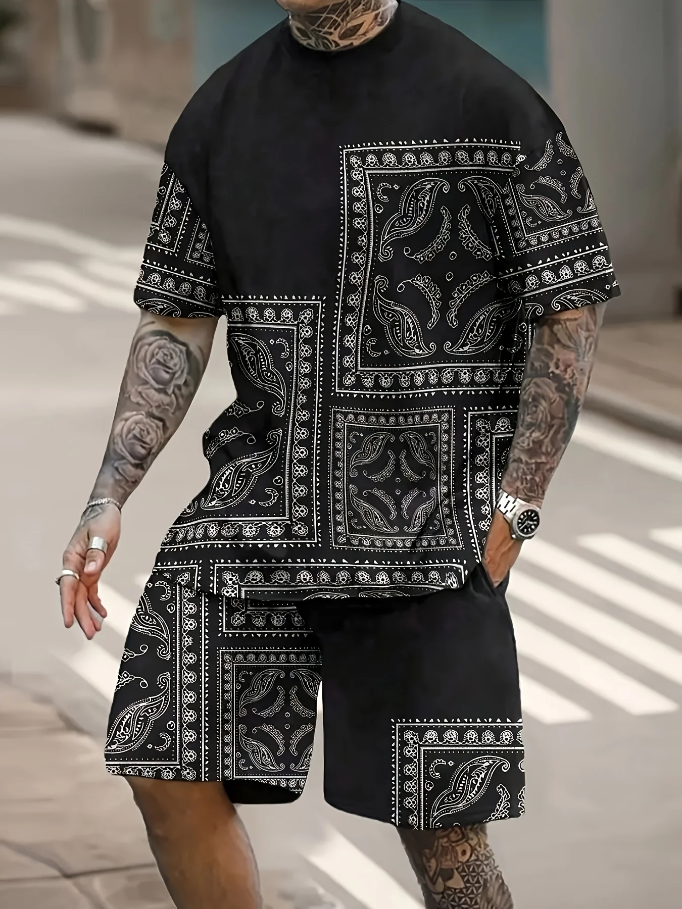 

The 2025 summer new men's adult suit is made of 3D geometric printed polyester fiber which is comfortable soft, lightweight