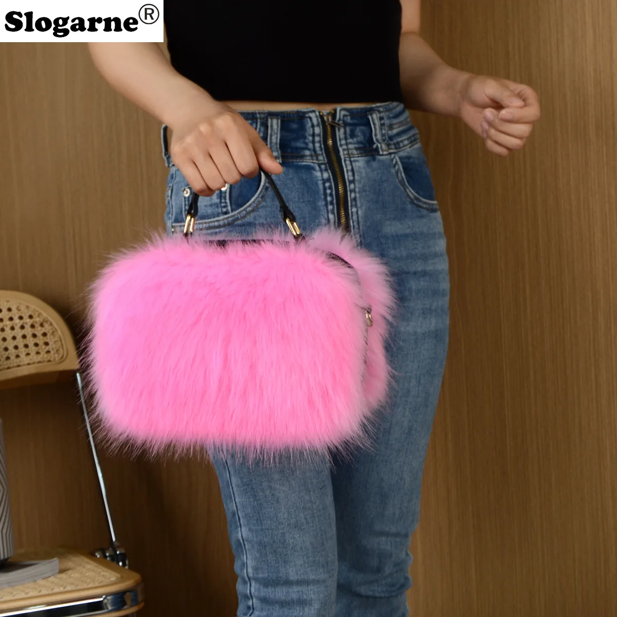 New High Quality Fox Fur Handbag Women Faux Fur Shoulder Bags Luxury Design Ladies Tote Messenger Bag Girls Fluffy Crossbody Bag