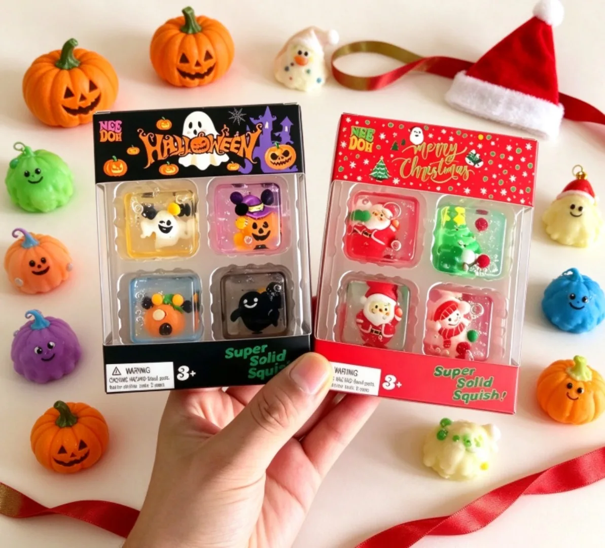 Schylling Needoh Halloween Teenie Mini Ice Cube 4Pack Fidger Sensory Toy Maltose Slow Rebound Anxiety Relief Squeeze Stress Ball