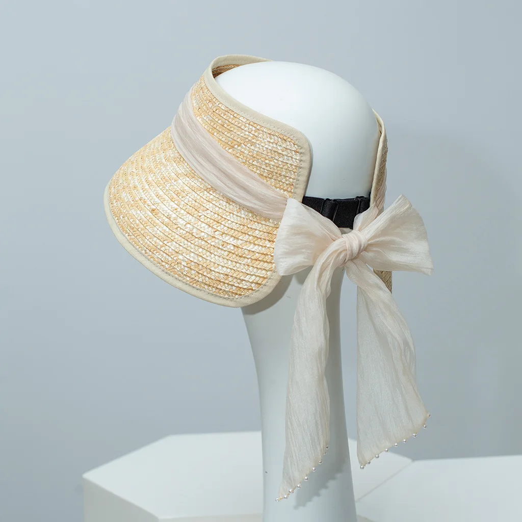 French Style Fashion Design Straw Open Hat With Hollow Crown Suitable Summer Foldable With Bow Ideal Outdoor Activities Sun