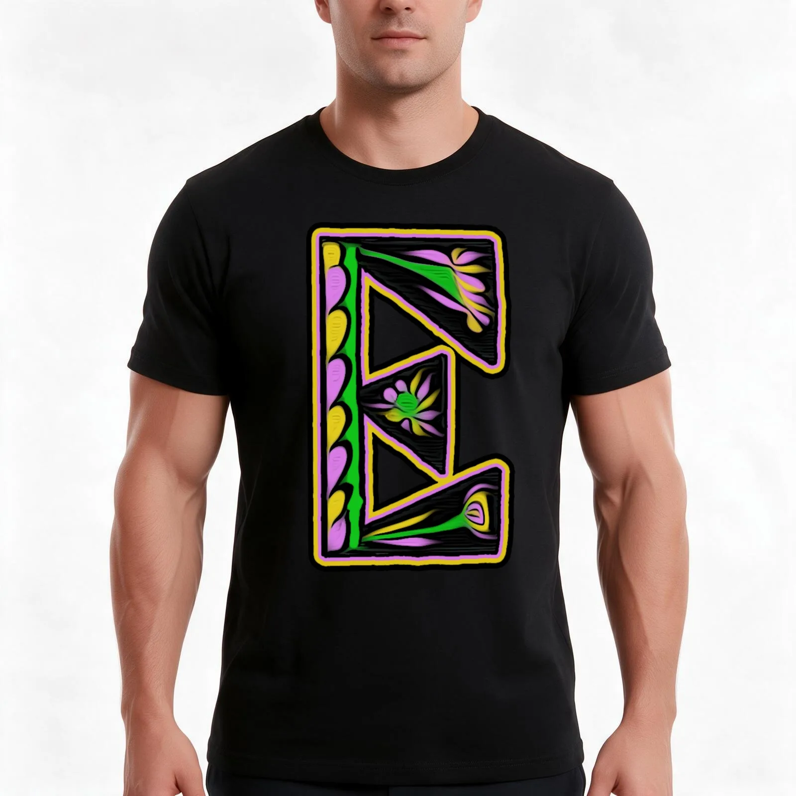THE LETTER E - 2018- 40 DAY CHALLENGE - HAND DRAWN - GRAHIC ALPHABET T-Shirt, Summer Casual Cotton Tee, Vintage Graphic Print