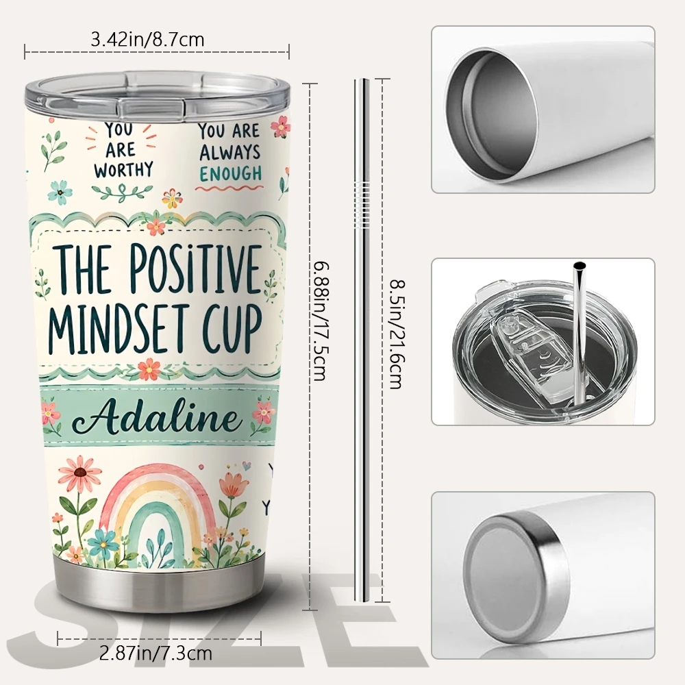 Positive Mindset Vacuum Flasks 20oz Long Lasting Hot Cold Drinks Container Leakproof Stainless Steel Cup&Straw&Travel Gift