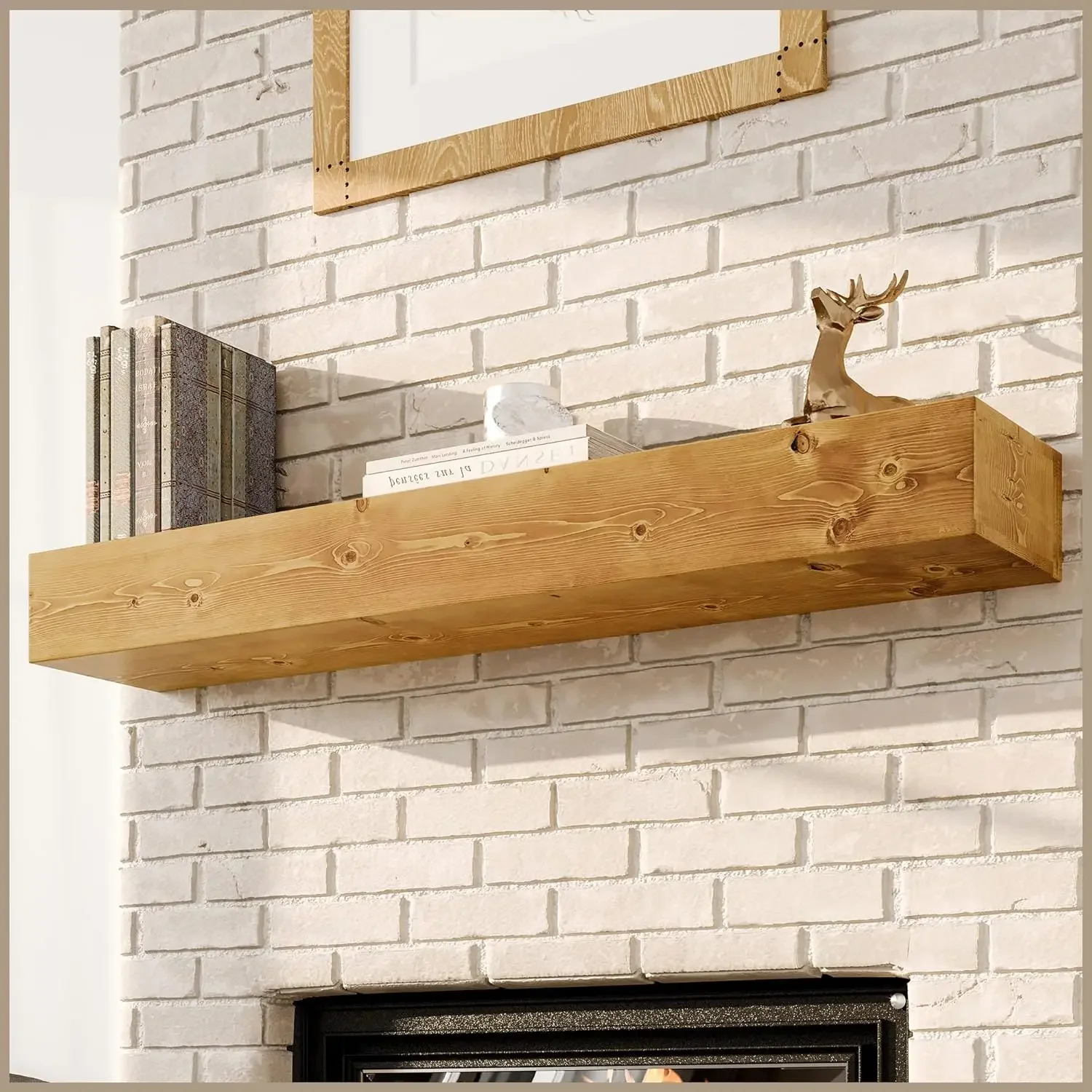 

Floating Fireplace Mantel - Natural Wood Mantles for Over Fireplace - Handcrafted Mantel Farmhouse Floating Shelf