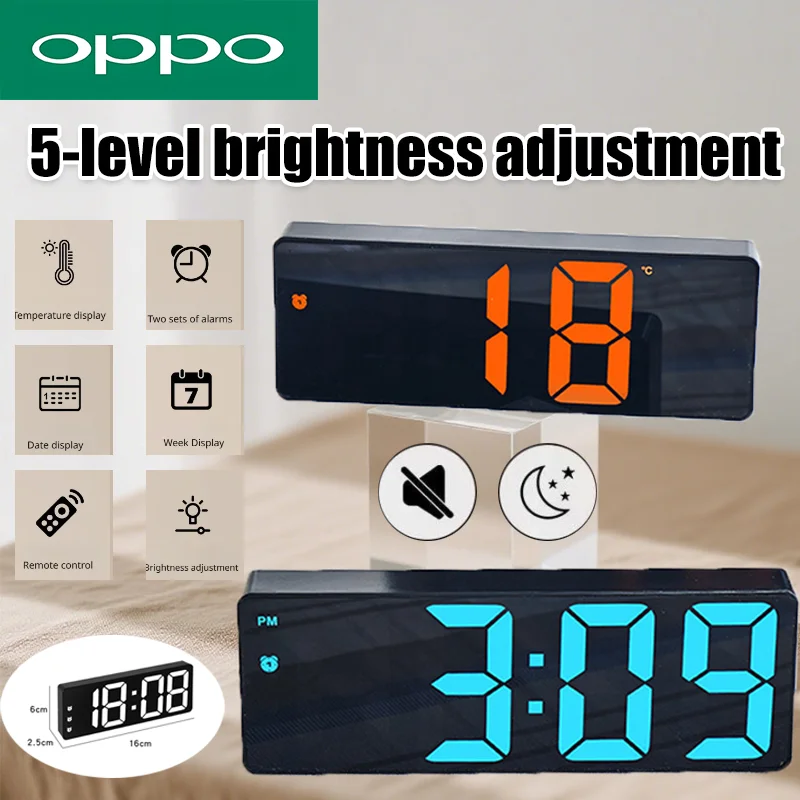 

OPPO акриловый зеркальный цифровой будильник с голосовым управлением, повтор, ночной режим, настольные часы, поддерживающие электронные светодиодные часы 1224H