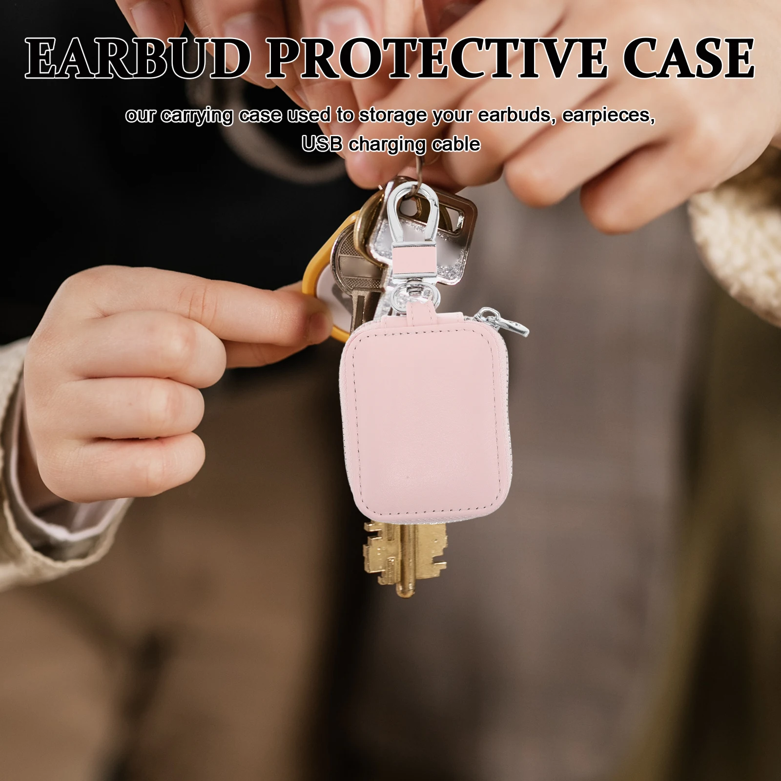 

Pu Earbud Case Durable Scratch Resistant Small Portable Organizer For Earphones Earpieces Carrying Bag Keychain Wristlet