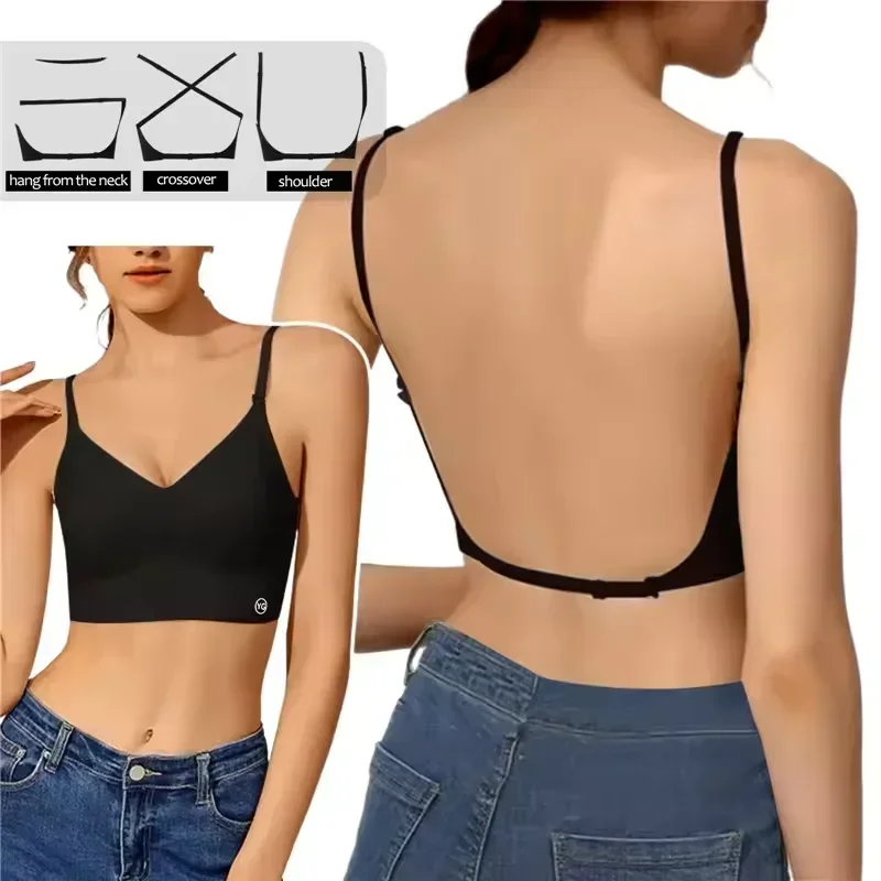 

Backless Invisible Bra Deep U Plunge Bras Women Top for Dresses Sexy Lingerie with Transparent Strap Push Up Strapless Underwear