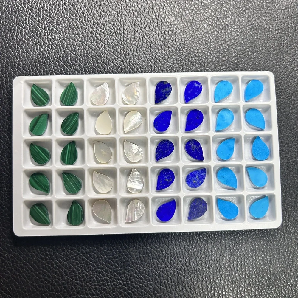 

50 Pieces 1 Bag Natural White MOP Turquoise Malachite Lapis Agate 8x12x2mm Leaf Double Flat Gemstones