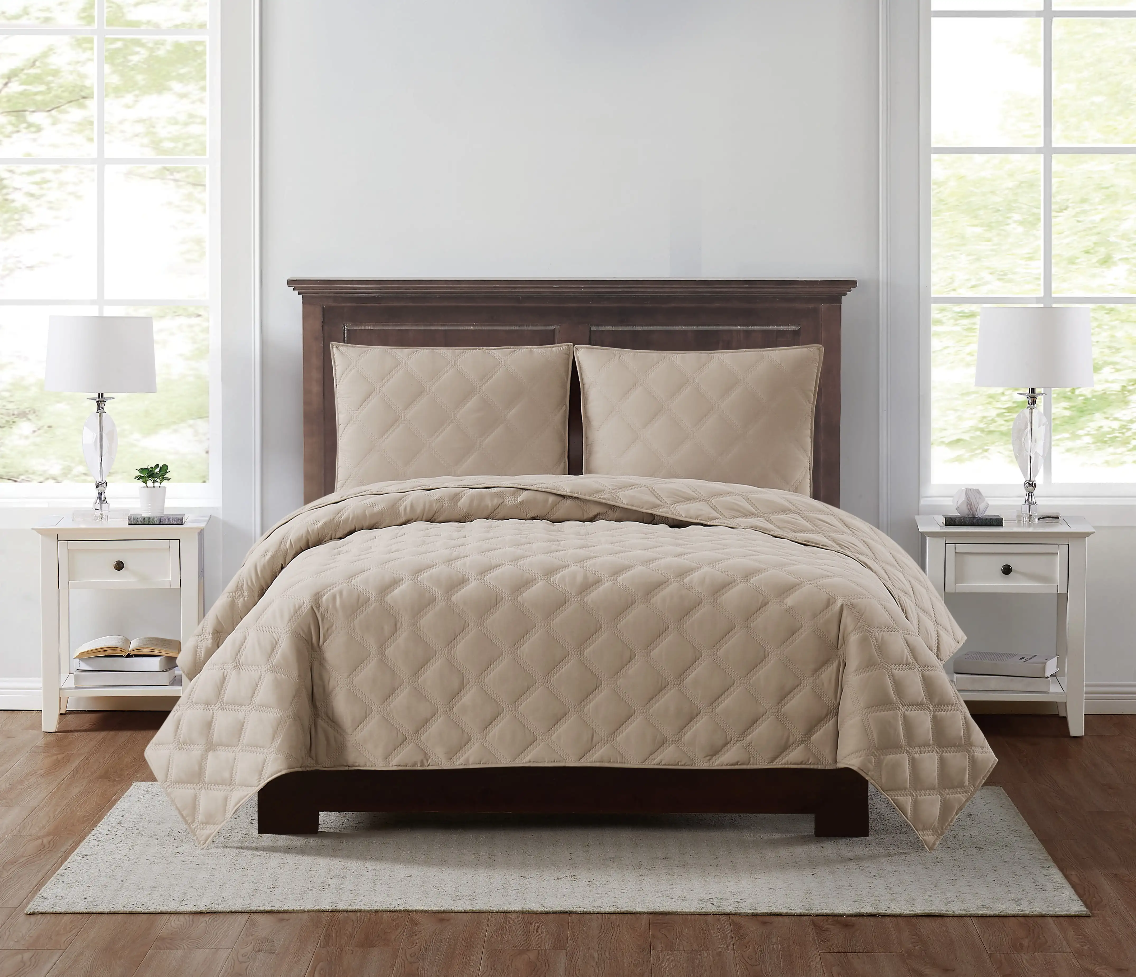 

Everyday 3D Puff Quilted Khaki Twin XL 2 Piece Quilt Set