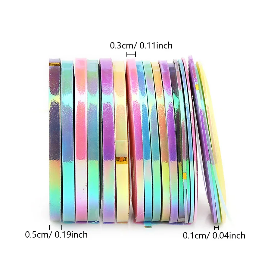 18Pcs Mermaid Nail Striping Tape Candy Color Adhesive Decals DIY Nail Art Line Sticker Manicure Decoration