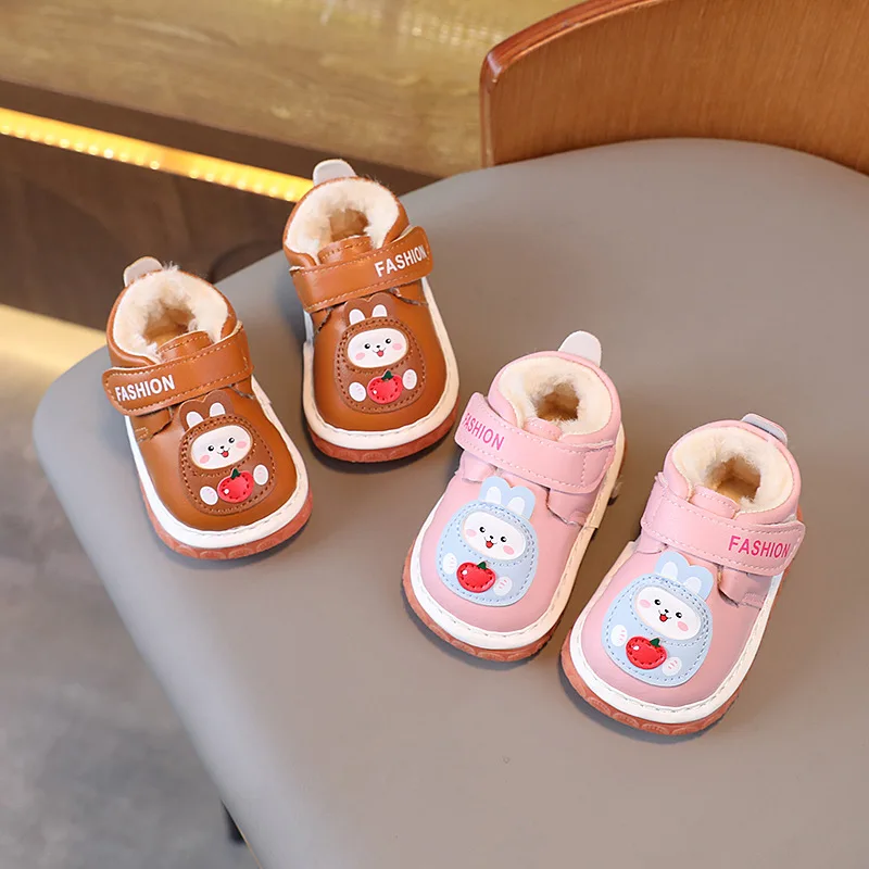 Sepatu berjalan hangat, sepatu bayi perempuan simpel kasual, sepatu bayi kartun lucu, sepatu baru musim dingin, sepatu sol lembut Anti selip untuk anak laki-laki