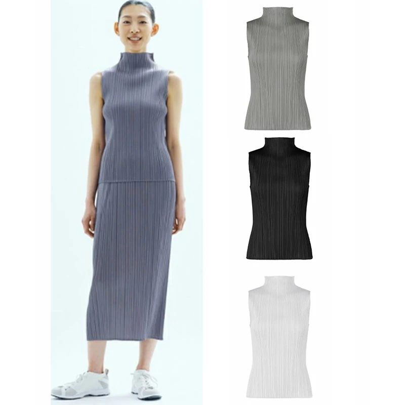 YUDX Miyake Pleated 2025 Spring And Summer New High-collar Fashion Sleeveless Shirt Women's Bottoming Shirt My Body My Choice