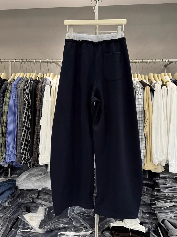 ارتفاع الخصر سكين عارضة السراويل النسائية Dstring فضفاض مستقيم الساق السراويل ل زائد حجم الكمثرى aped الجسم