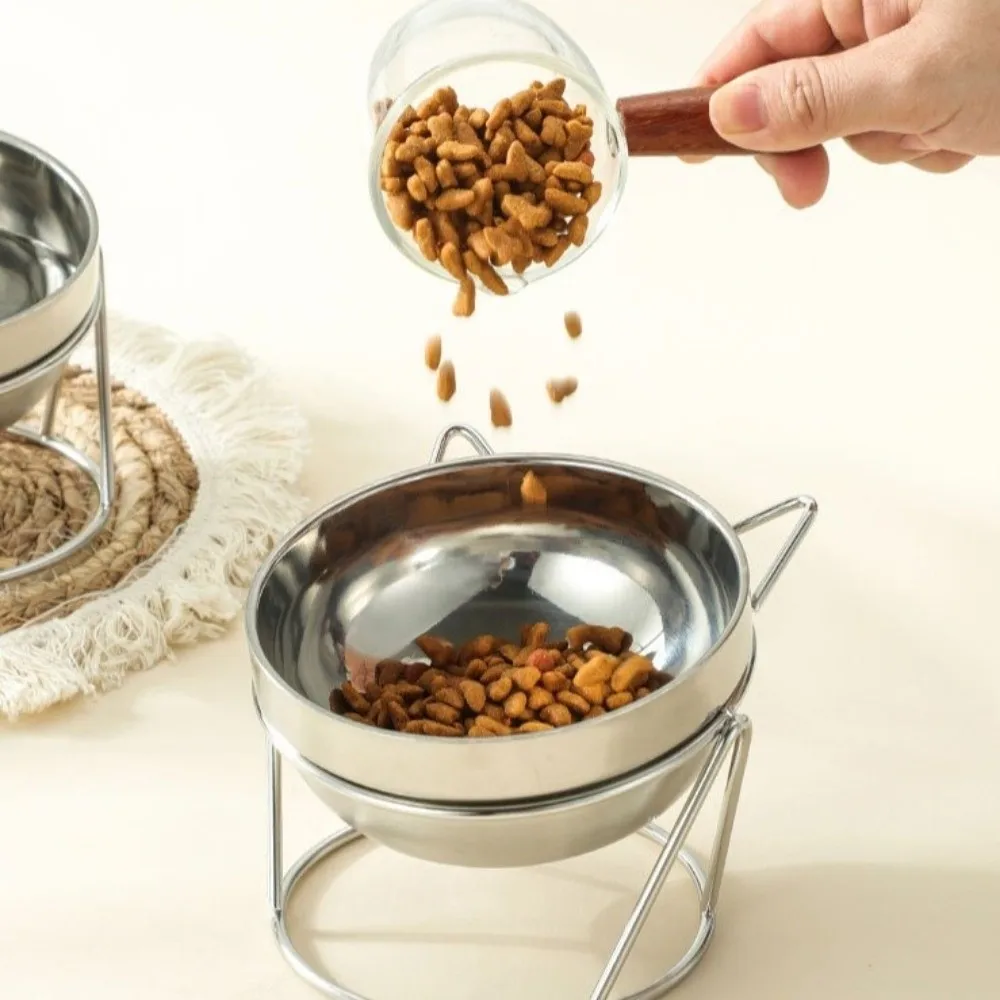 Stainless Steel Cat Bowl With Stand Fall-Resistant With Stand Pet Water Bowl Neck Protection Anti Overturning