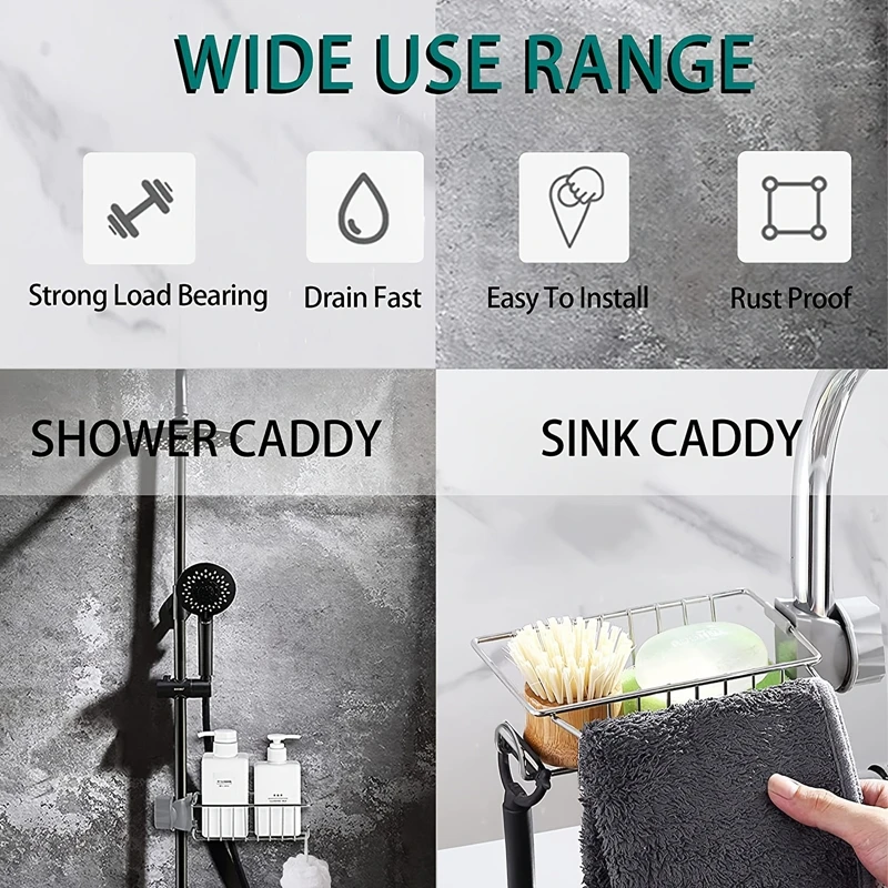 Kitchen Stainless Steel Sink Drain Rack Sponge Storage Basket Faucet Holder Soap Drainer Towel Rack Shelf Organizer Accessories