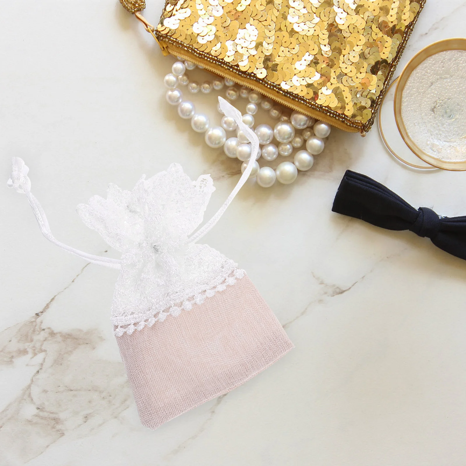 

10Pcs Luxury Lace Jewelry Pouches Drawstring Bags Wedding Gift Storage Candy Bags White Beige Gift Drawstring Bag