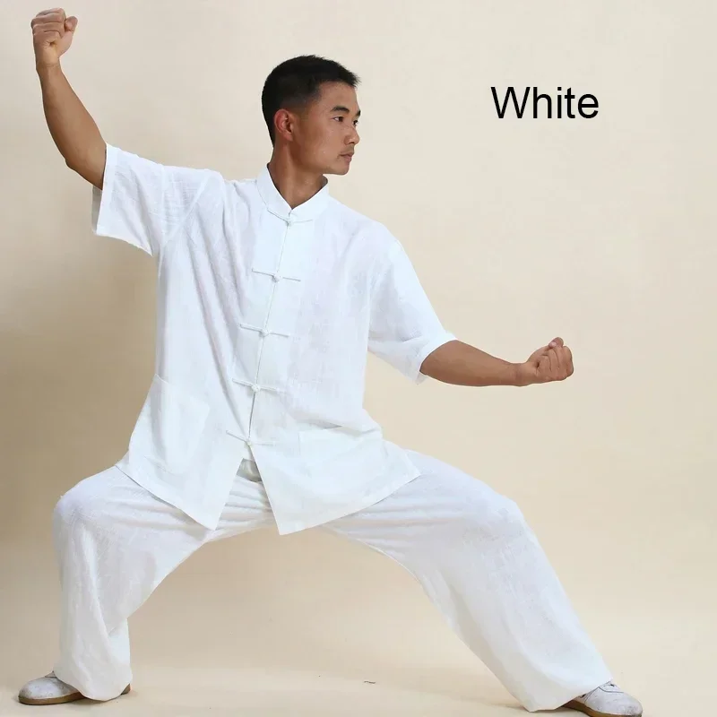 Volwassen Linnen Kung Fu Uniform Traditionele Chinese Kleding Vrouwen Wushu Top Broek Pak Mannen Tai Chi Folk Outfits Kleding Kostuum