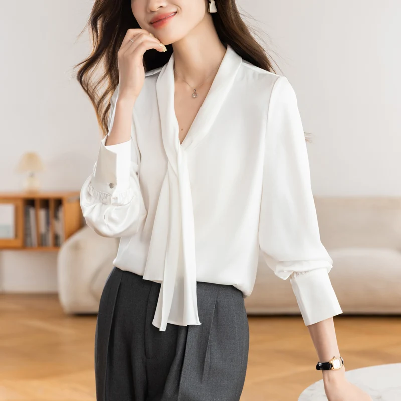 Camicia Donna Chiffon Fiocco Manica Lunga - alternate angle