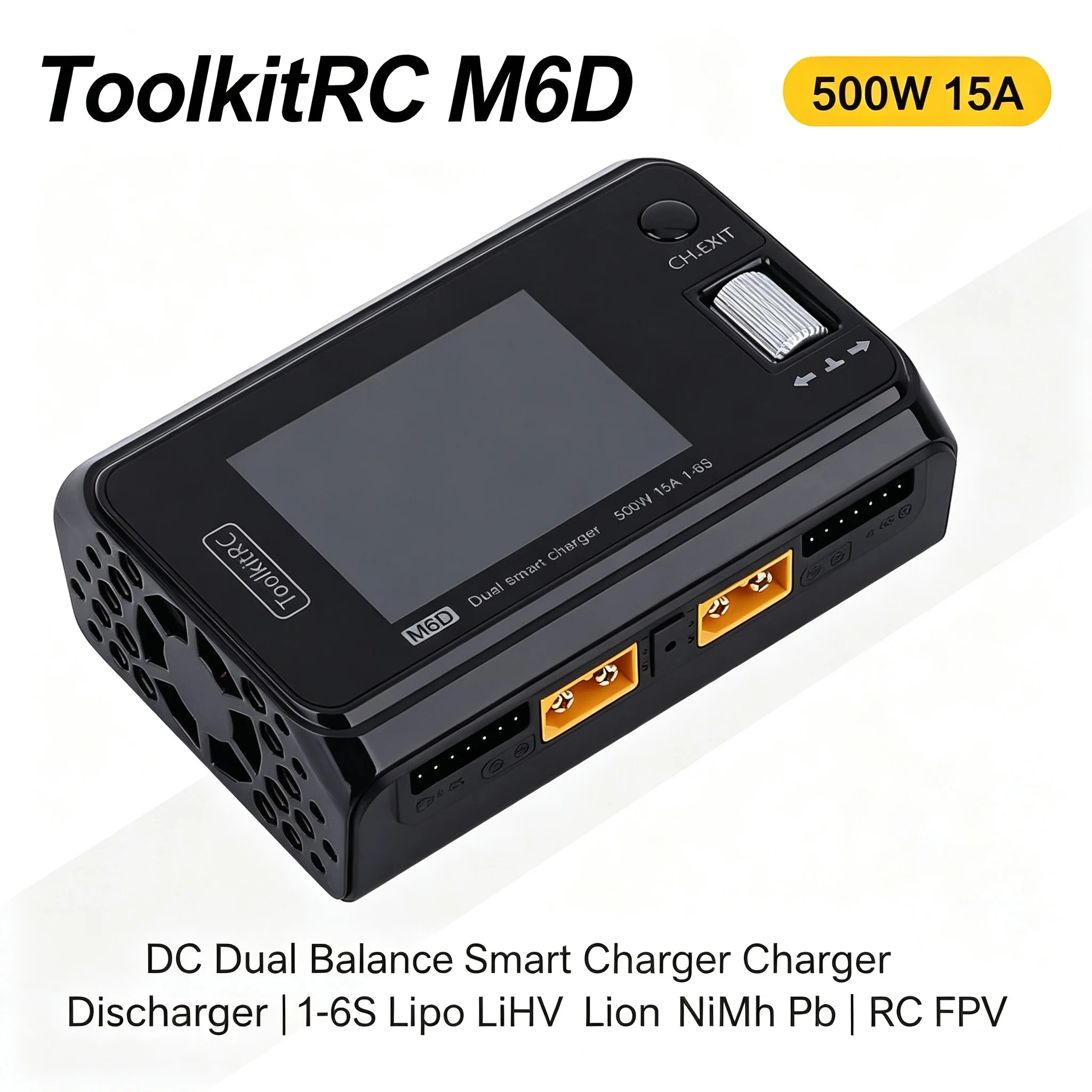 ToolkitRC M6D 500W 15A DC Dual Balance Smart Charger Discharger for 1-6S Lipo LiHV Lion NiMh Pb RC FPV Battery