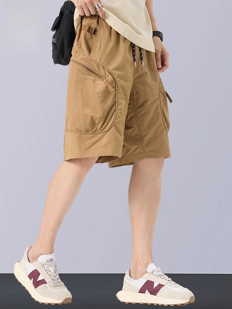 

Мужские летние тонкие свободные спортивные брюки из ледяного шелка с быстрым высыханием, прямого кроя, длиной до колена, для повседневного отдыха