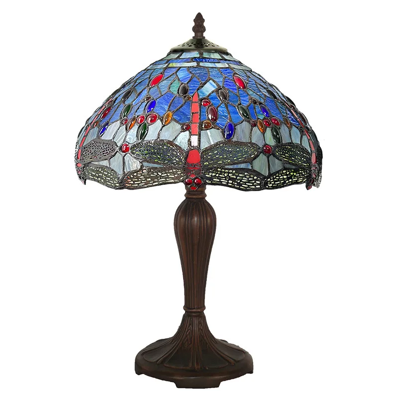 

14 inch, purple, dragonfly, American, simple, handmade, colored glass, living room, bedroom, desk lamp