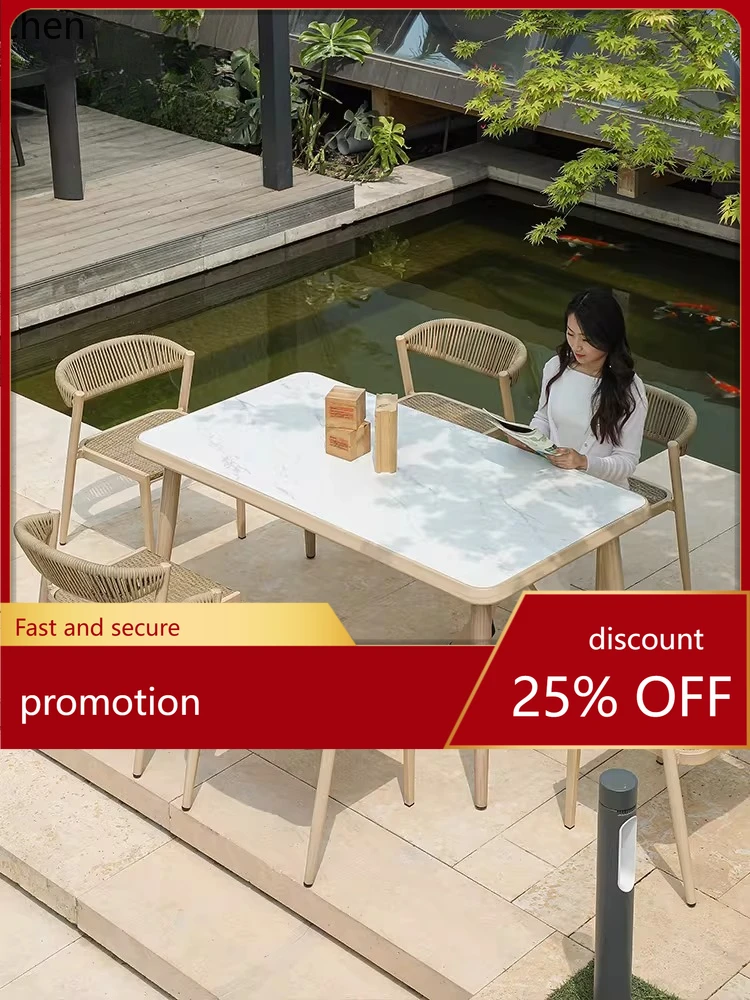 CZ Outdoor Tables and Chairs for Courtyard Waterproof, Sun-Proof, Outdoor Wicker Chairs, Rock-Slab Dining Table