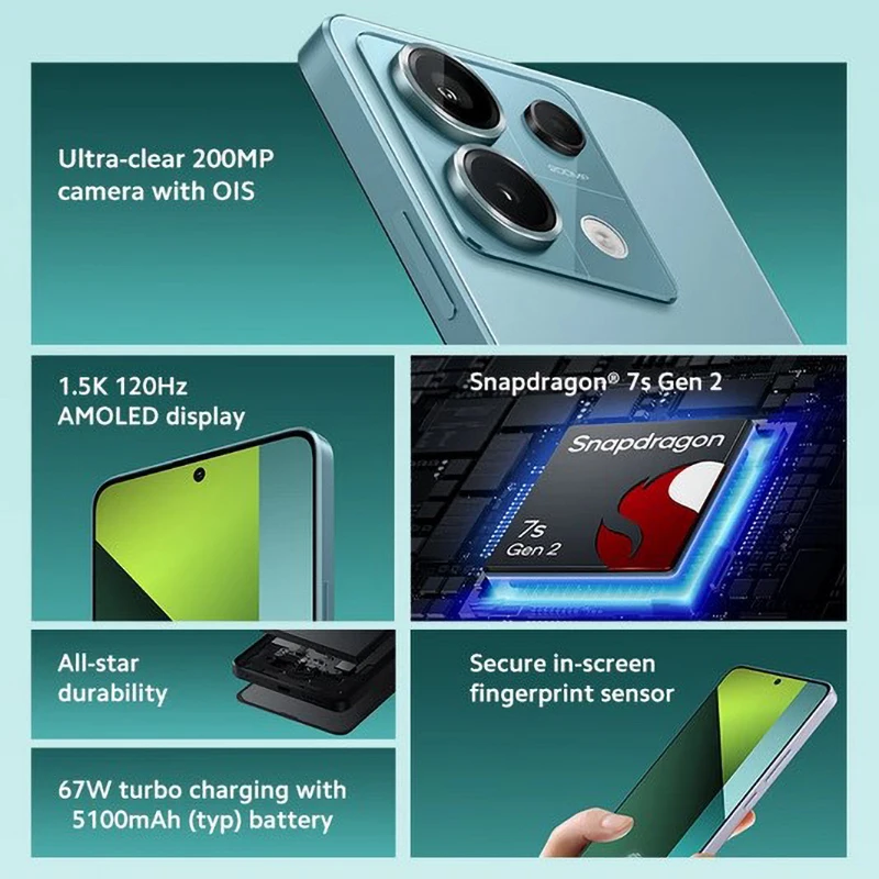 Global Firmware Xiaomi Redmi Note 13 Pro 5G Smartphone 128GB/256GB ROM Snapdragon 7s Gen 2 67W Turbo Used Phones no charger view 2