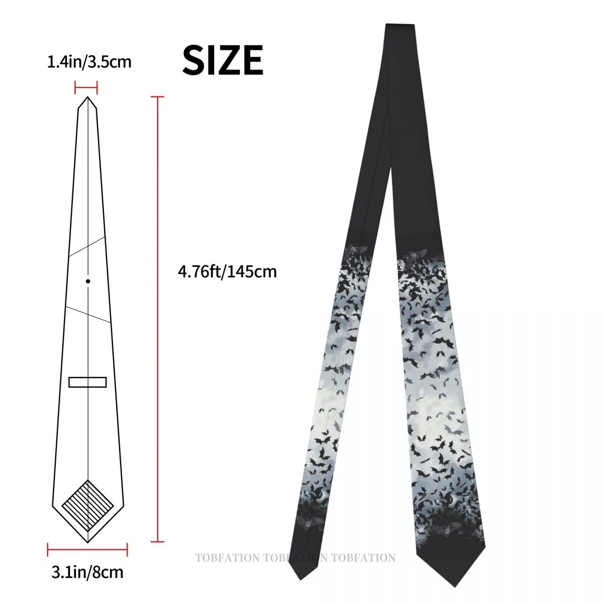 Bats Print Ties Casual Unisex Neck Tie Shirt Decoration Narrow Striped Slim Cravat