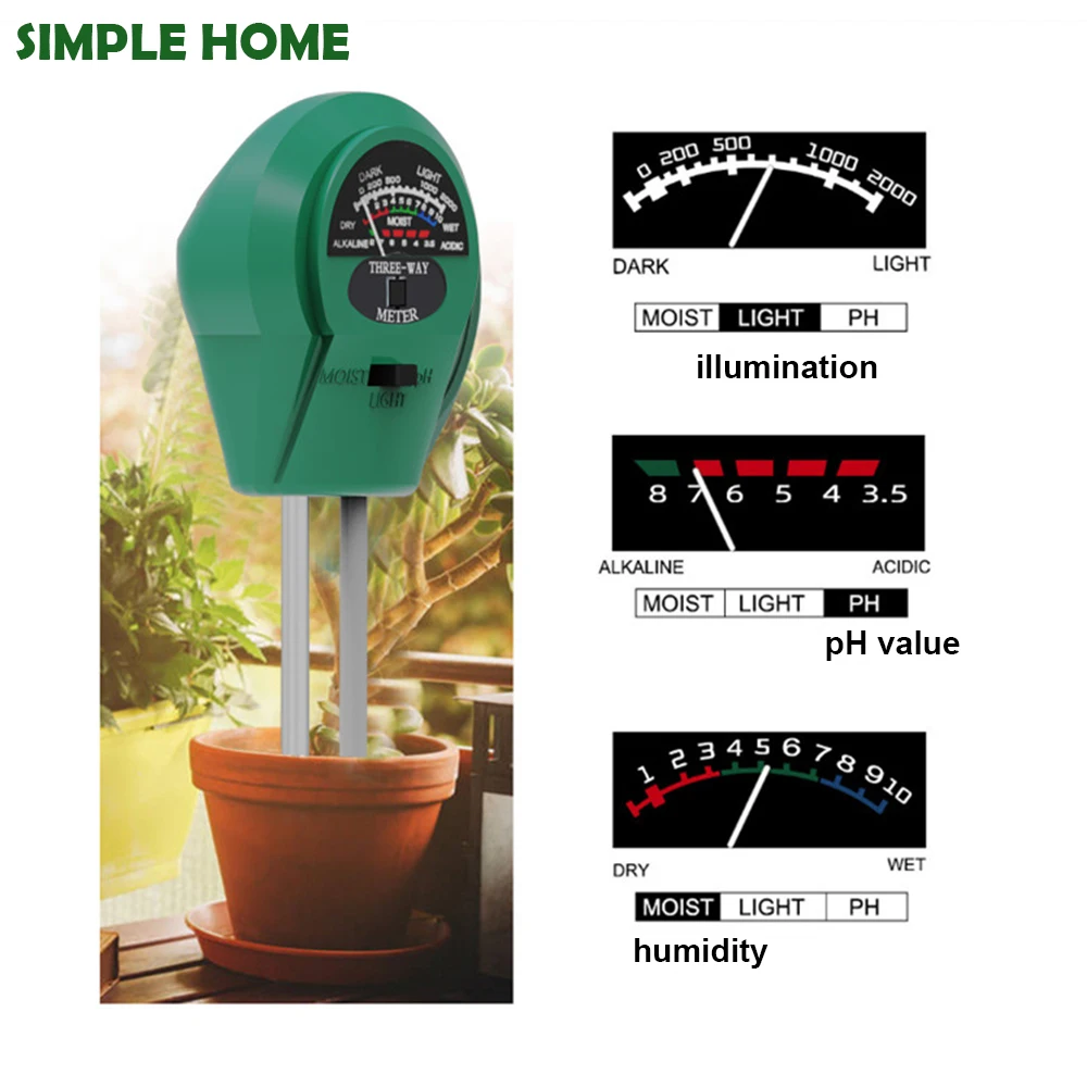 3 in 1 Soil Tester Multifunctional Soil PH Meter Moisture Fertility Humidity illuminance For Garden Plant Pot Detector