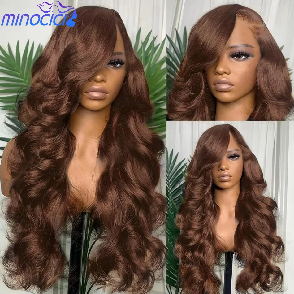 

Шоколадно-коричневый парик из натуральных волос с объемной волной Hd Кружева 13X6 Парик фронтальной части шнурка 250 Плотность Цветной предварительно сорванный бразильский парик фронта шнурка