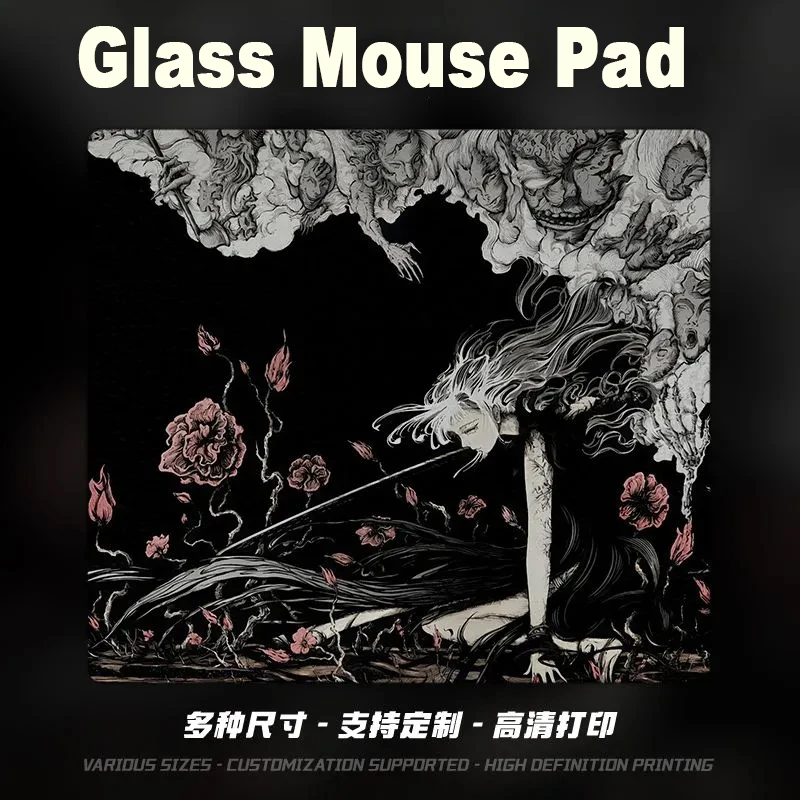 

Cool Girl Rose Retro Glass Gaming Mouse Pad XS Smooth Frosted Surface Desktop Mat Tempered Upgrade FPS Office Accessories Pad
